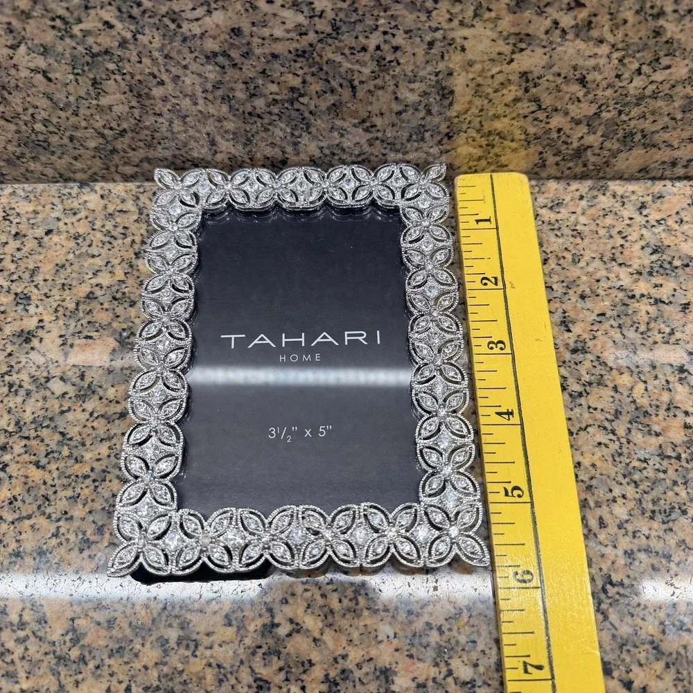 Tahari Home Picture Photo Frame 3.5x5 Silver Jeweled Floral Tabletop Decor